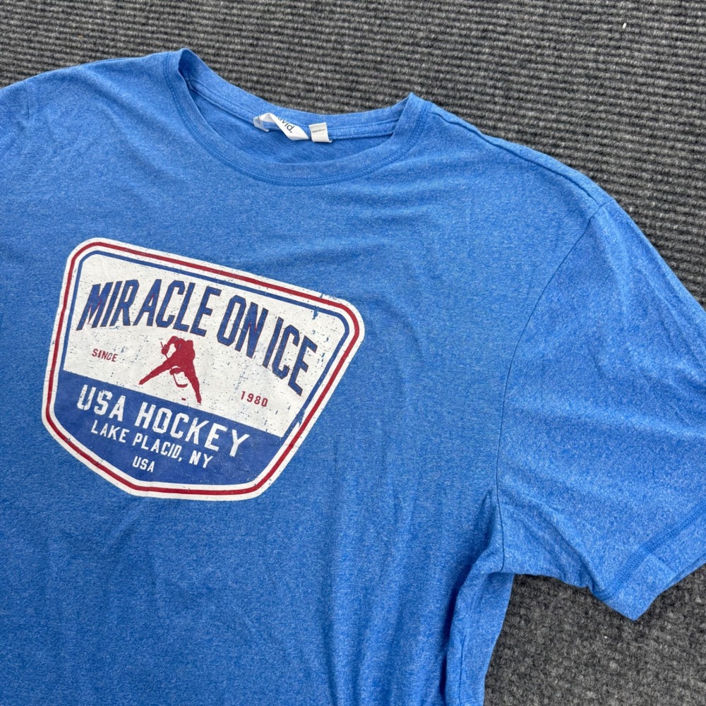 Hybrid Miracle On Ice USA Hockey Lake Placid T-Shirt Blue Heather Mens XL